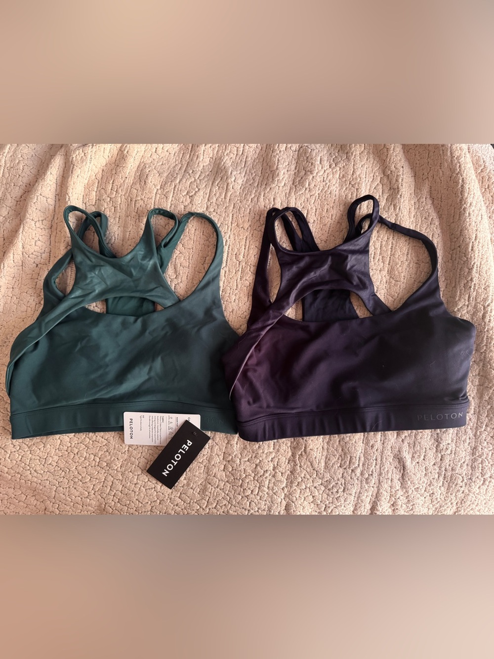 Peloton two Cadent Women’s Strappy Sports Bras - Teal & Navy, Size M, one NWT